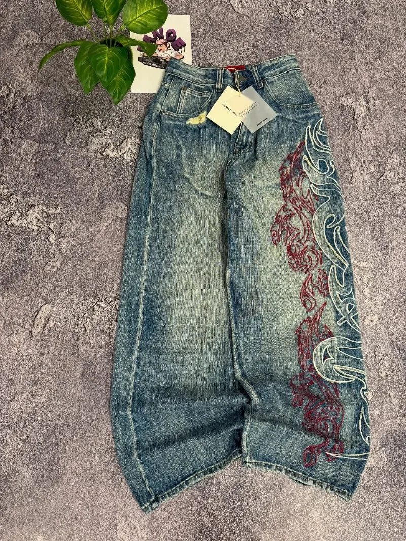Y2K Pattern Embroidered Jeans