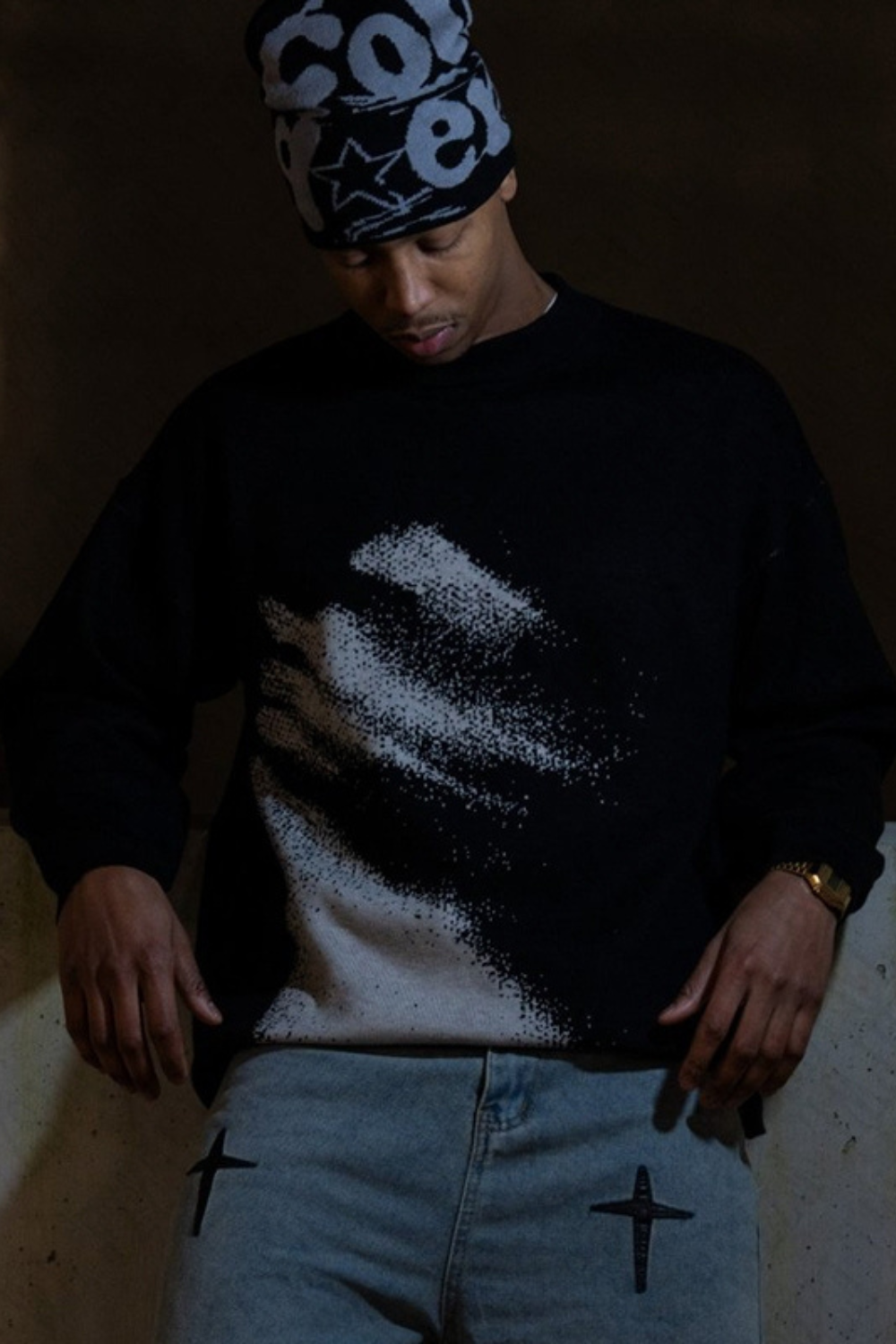 'Distorted' Graphic Knitted Sweater
